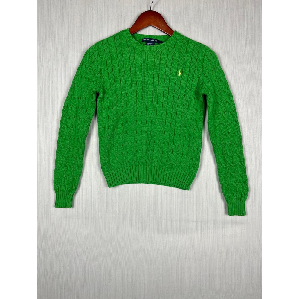 Ralph Lauren Womens S Green Cable Knit Cotton Pony Logo Preppy Classic Old Money - Picture 2 of 8